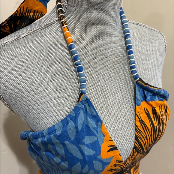 Johanna Ortiz Vida Salvaje Resort Halter Midi Dress Blue Orange Cotton Size 2 - Picture 5 of 13